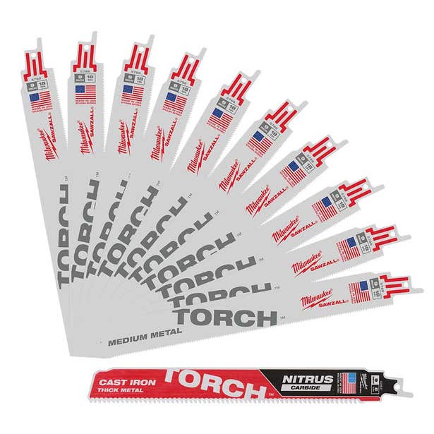 MILWAUKEE SAWZALL The TORCH Metal 230mm 9" 18TPI 10 Pack + BONUS NITRUS CARBIDE TORCH 48001788