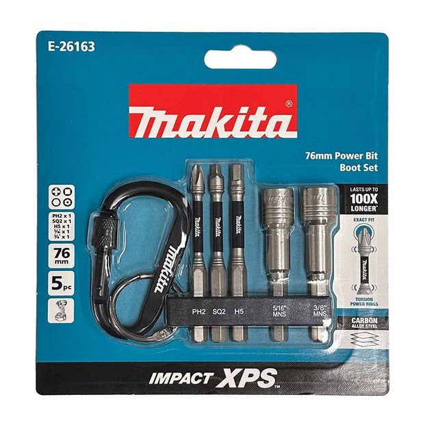 MAKITA 76mm IMPACT XPS Mix Set and Carabiner Screwdriver Bit - 5 Piece E-26163