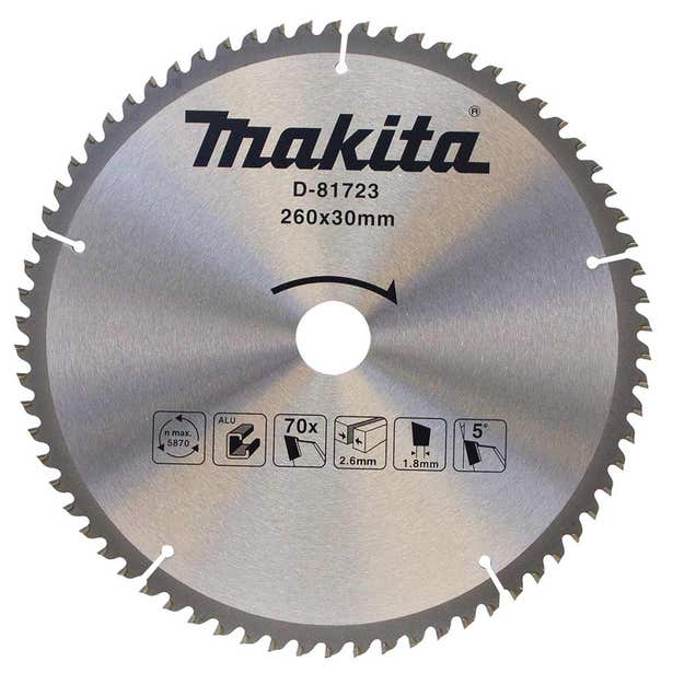 MAKITA Aluminium 260mm x 30 x 70T TCT Saw Blade D-81723