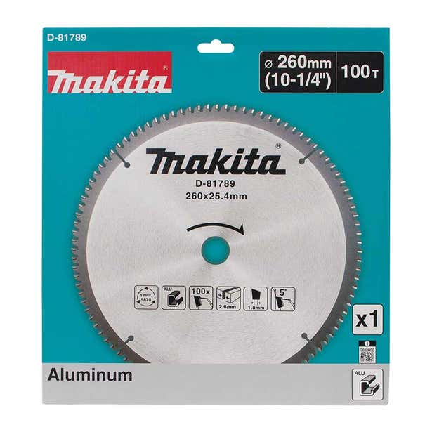 MAKITA Aluminium 260mm x 25.4 x 100T TCT Saw Blade D-81789