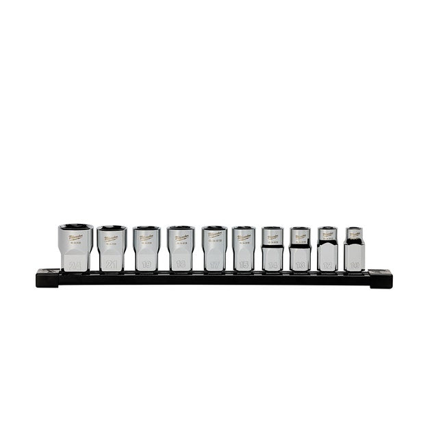 MILWAUKEE 1/2inch Drive Standard Metric Socket Set with Storage Rail - 10 Piece 48229112