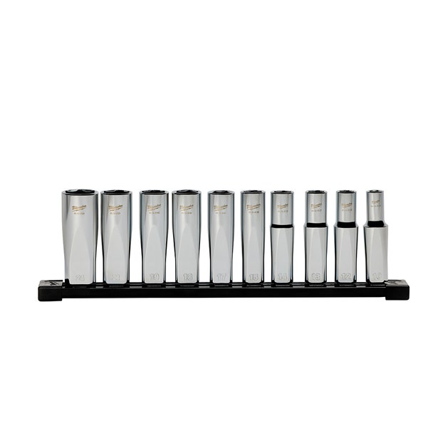 MILWAUKEE 1/2inch Drive Deep Metric Socket Set with Storage Rail - 10 Piece 48229113