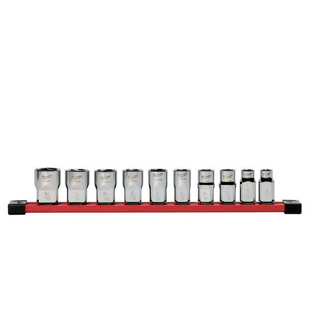 MILWAUKEE 1/2inch Drive Standard SAE Socket Set with Storage Rail - 10 Piece 48229114