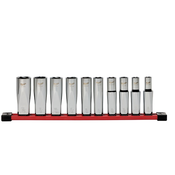 MILWAUKEE 1/2inch Drive Deep SAE Socket Set with Storage Rail - 10 Piece 48229115
