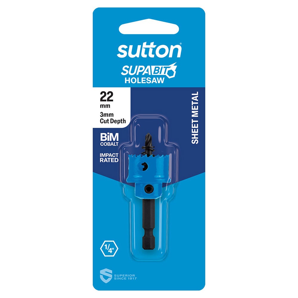 SUTTON 22mm 1/4-Hx Impact W/Spring Bi-Metal Sheetmetal Holesaw H119H0220