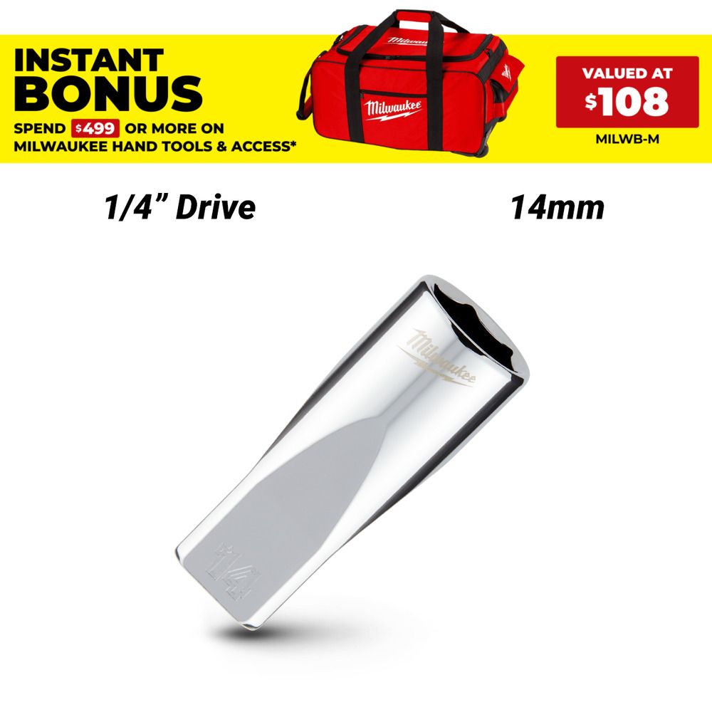 Milwaukee 45349052 1/4’’ Drive 14mm Metric 6-Point Deep Socket