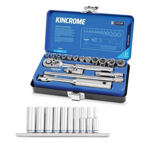 KINCROME 17 Piece 1/4" Drive Socket Set With 10 Piece 1/4" Deep Socket Rail P28002B