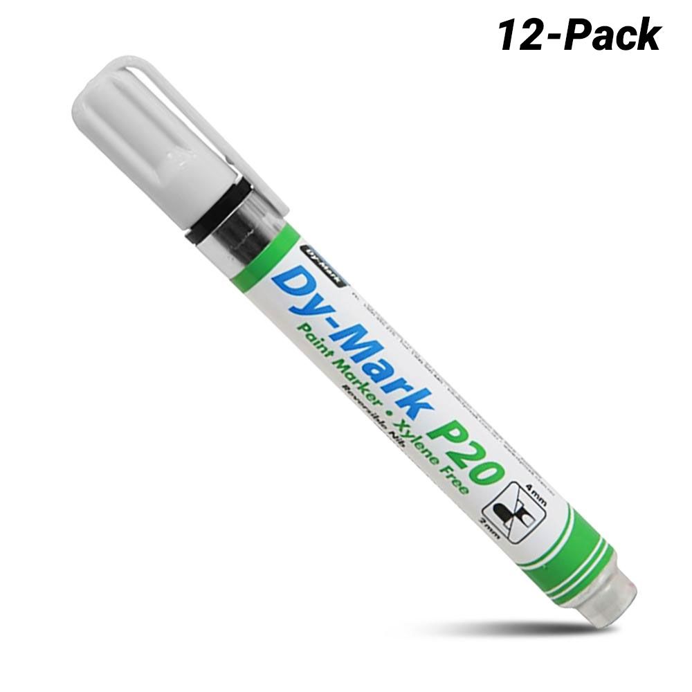 Dy-Mark 12072011 12-Pack Paint Marker P20 Reversible Bullet/Chisel Tip - White