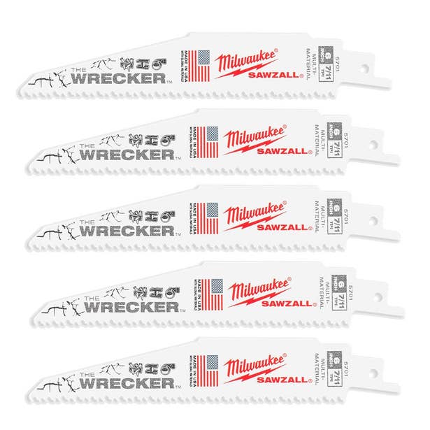 MILWAUKEE 5 Piece 150mm 6" 7/11TPI SAWZALL The WRECKER Demolition Blade 48475701
