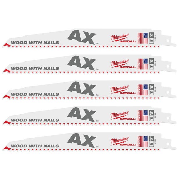 MILWAUKEE 5 Piece 230mm 9" 5TPI SAWZALL The AX BiMetal Reciprocating Saw Blade 48475026
