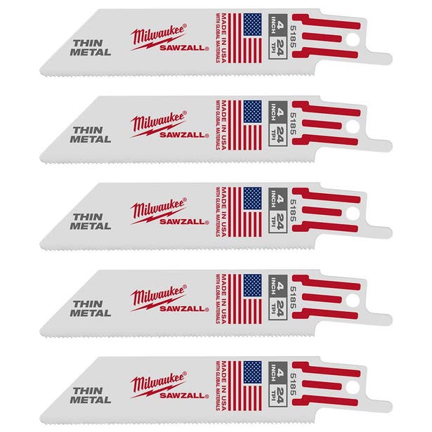 MILWAUKEE 5 Piece 100mm 3-15/16" 24TPI SAWZALL Thin Kerf Metal Reciprocating Saw Blade 48475185