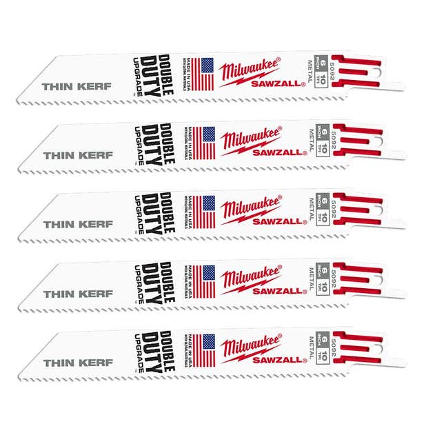 MILWAUKEE 5 Piece 150mm 6" 10TPI SAWZALL Thin Kerf Metal Blade 48475092