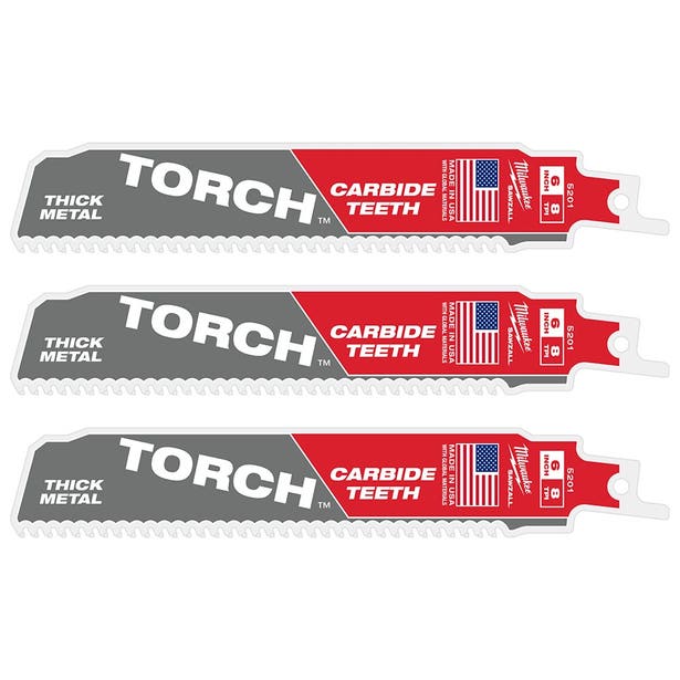 MILWAUKEE 3 Piece 150mm 6" 8TPI SAWZALL The TORCH with Carbide Teeth Blade 48475301