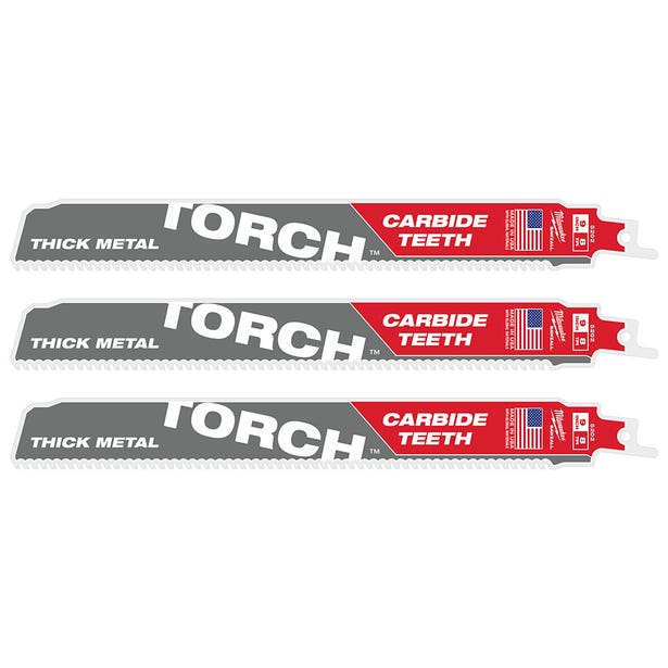 MILWAUKEE 3 Piece 230mm 9" 8TPI SAWZALL The TORCH with Carbide Teeth Reciprocating Saw Blade 48475302