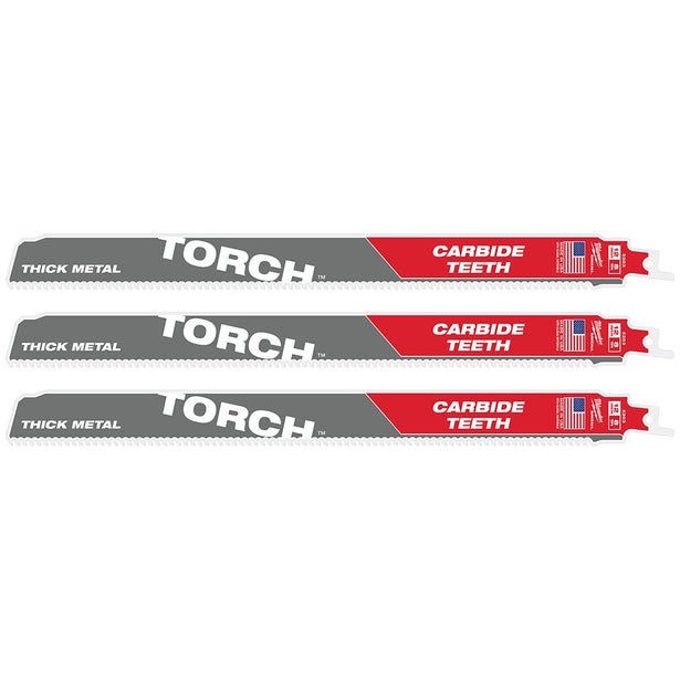 MILWAUKEE 3 Piece 300mm 12" 8TPI SAWZALL The TORCH with Carbide Teeth Reciprocating Saw Blade 48475303