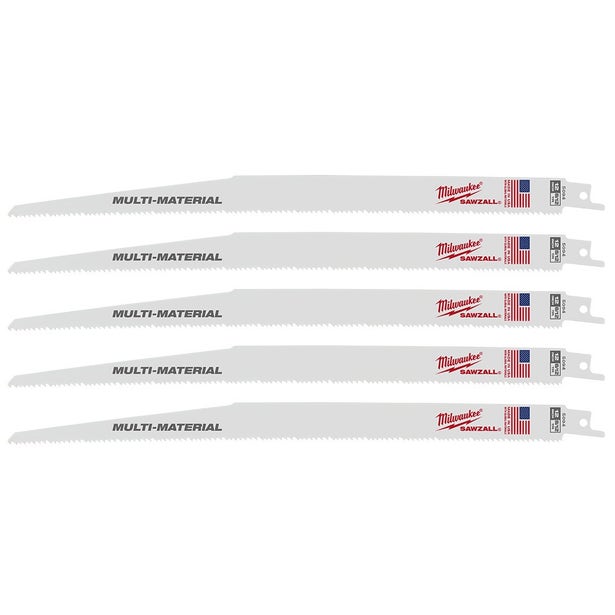 MILWAUKEE 5 Piece 300mm 12" 8/12TPI SAWZALL Thin Kerf Multi-Material Reciprocating Saw Blade 48475094