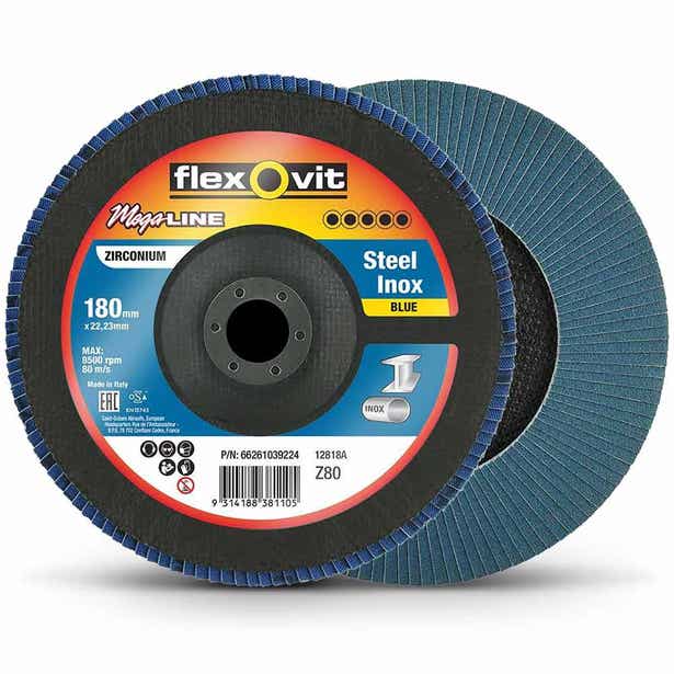 FLEXOVIT 180mm 80-Grit Zirconia Angled Flap Disc - MEGALINE 66261039224