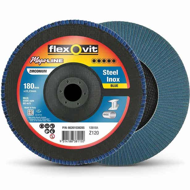 FLEXOVIT 180mm 120-Grit Zirconia Angled Flap Disc - MEGALINE 66261039285