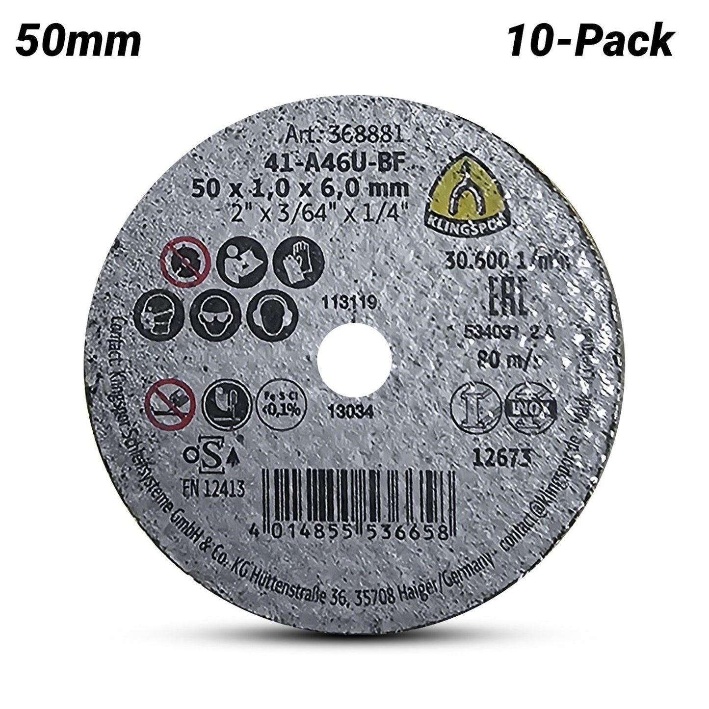 Klingspor 706362 10-Pack 50mm x 1mm x 6mm A 660 R Supra Flat Cutting-off Wheel - Small