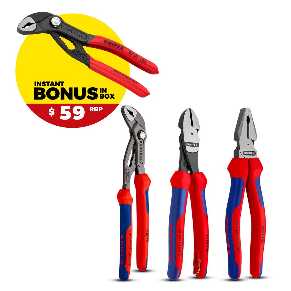 Knipex KBP074 3pce Heavy Duty Combination Plier Set with BONUS 125mm Cobra Water Pump Pliers