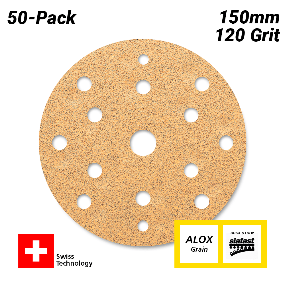 Sia Abrasives F03E02DD30 50-Pack 150mm 120 Grit Universal 15-Hole Hook & Loop Sanding Disc
