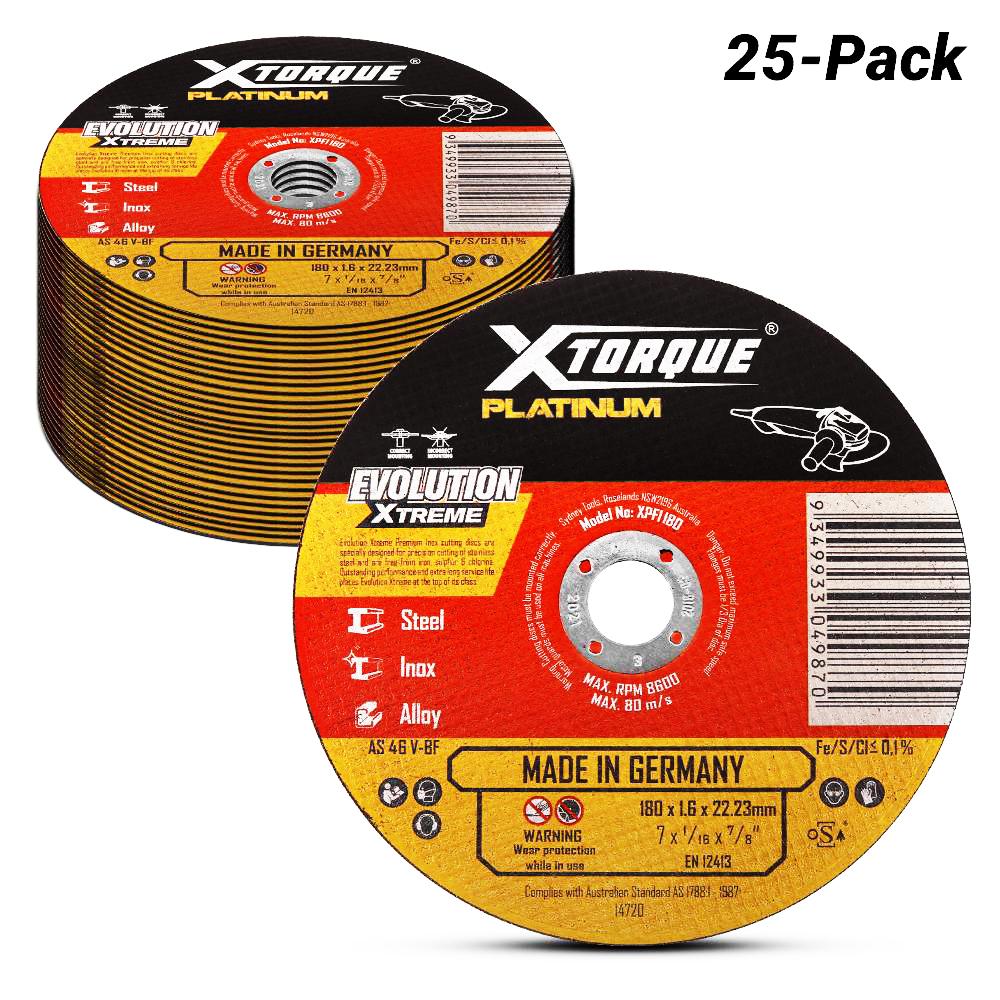 Xtorque XPFI180-25 Platinum 25-Pack 180mm (7") 1.6mm Flat Center Platinum Inox Cutting Disc - MADE IN GERMANY