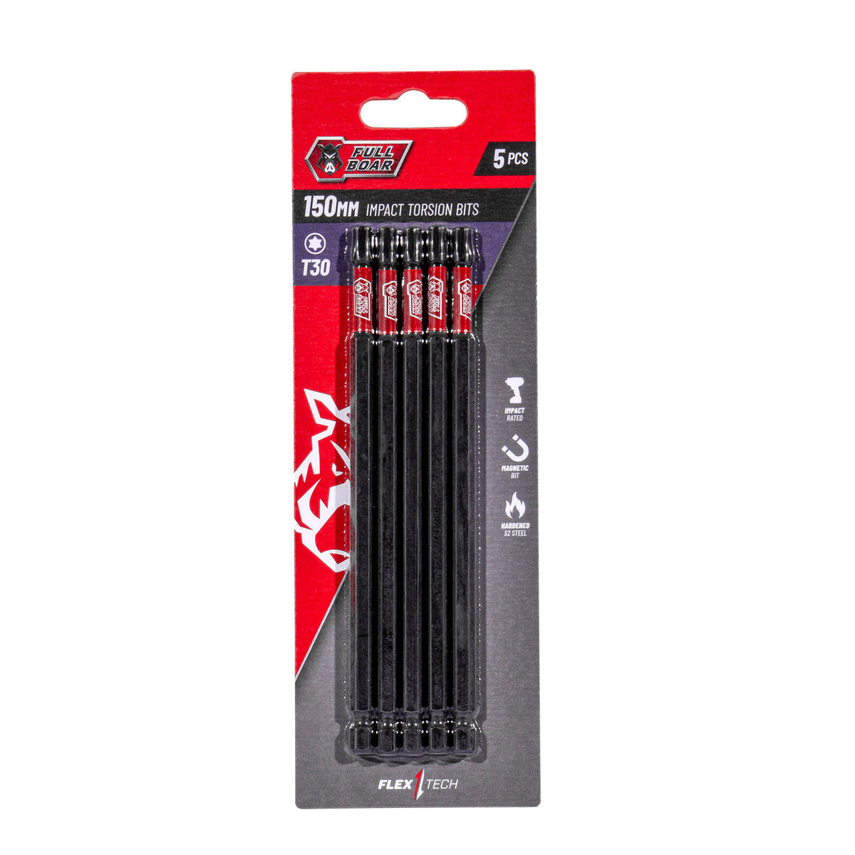Full Boar T30 x 150mm Impact Torsion Bit - 5 Pack