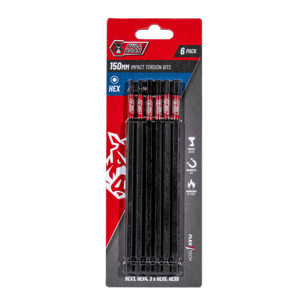 Full Boar HEX x 150mm Impact Torsion Bits Set - 6 Pack