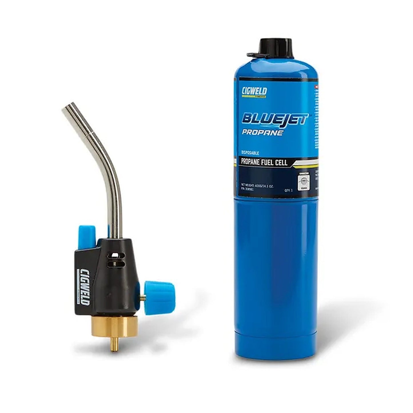 Cigweld BlueJet JET409 Triple-Point Flame Torch & Propane Fuel Cell 308402