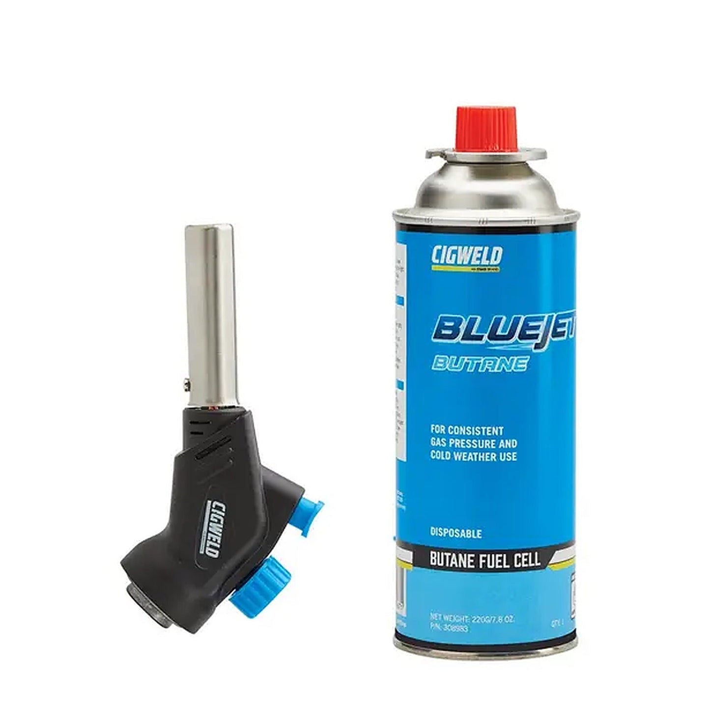 Cigweld BlueJet JET413 Concentrated Flame Torch & Butane Fuel Cell Combo Kit 308406
