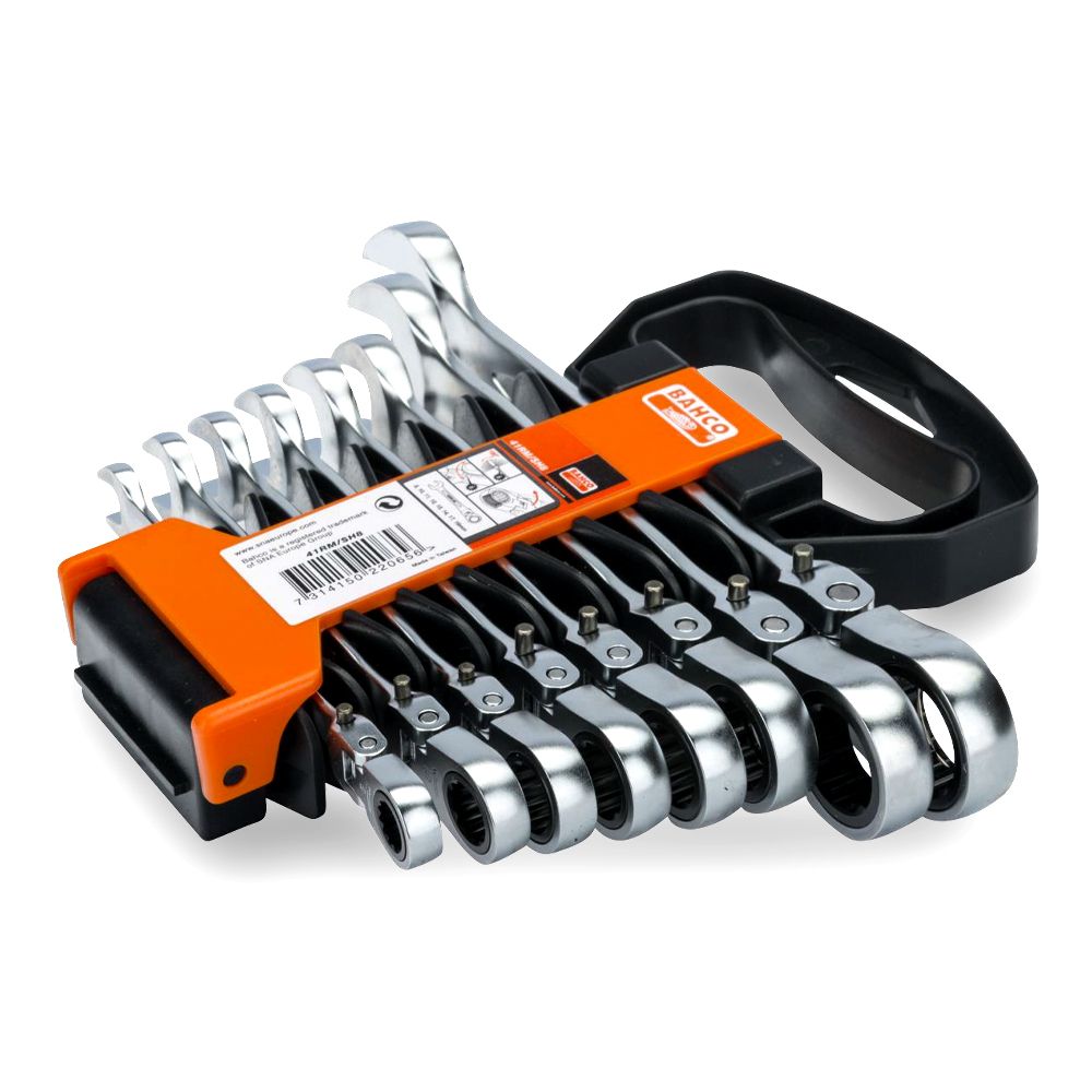 Bahco 41RM/SH8 8pce Metric Swivel Head Combination Ratcheting Wrench Set
