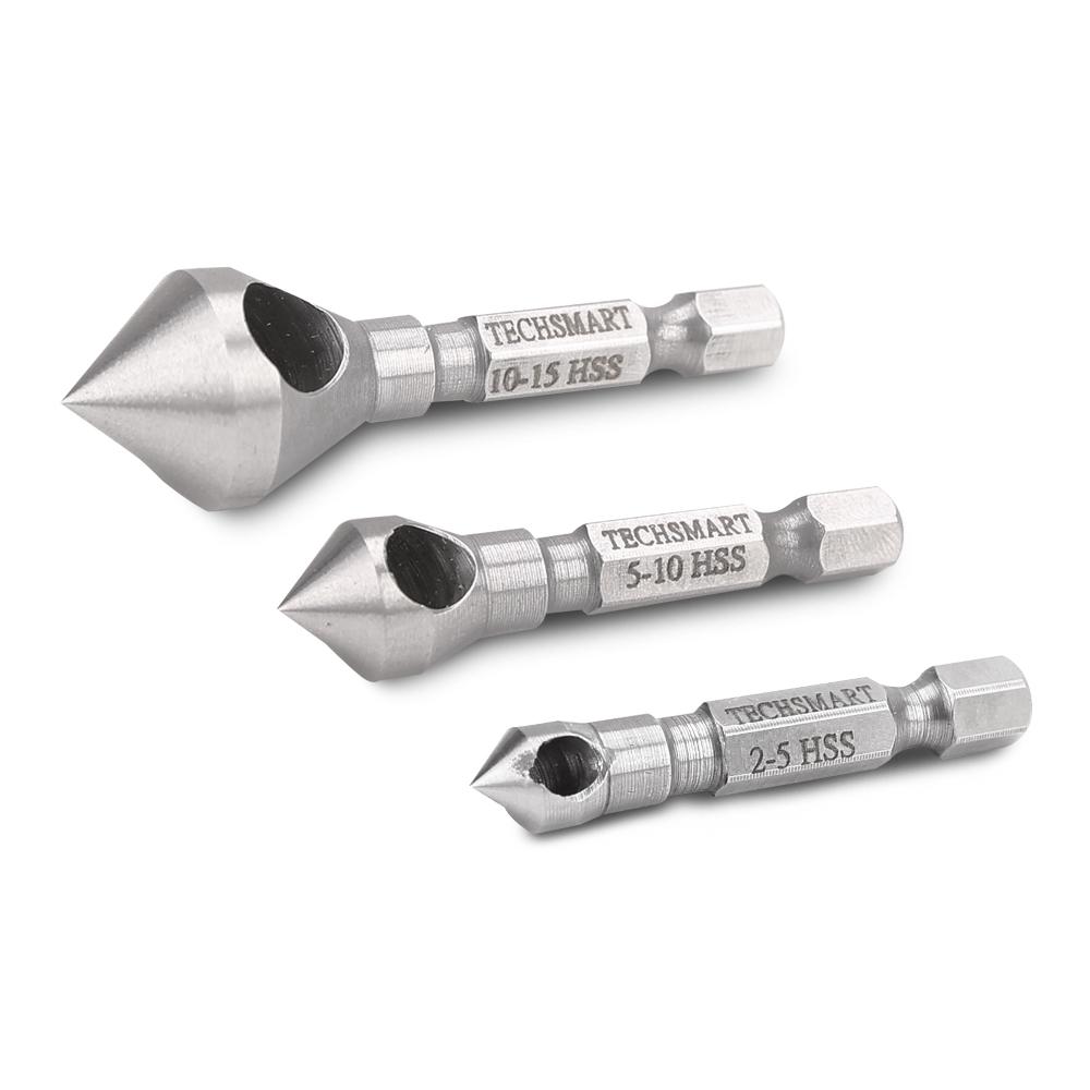 Techsmart TECD3 3pce 1/4"  HSS Countersink & Deburring Kit