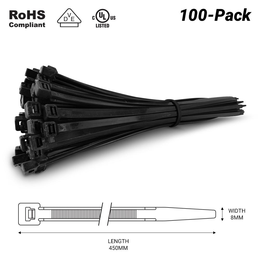 Fixed Fasteners FBCT450 100-Pack 450mm x 8mm Black UV Resistant Nylon Cable Tie
