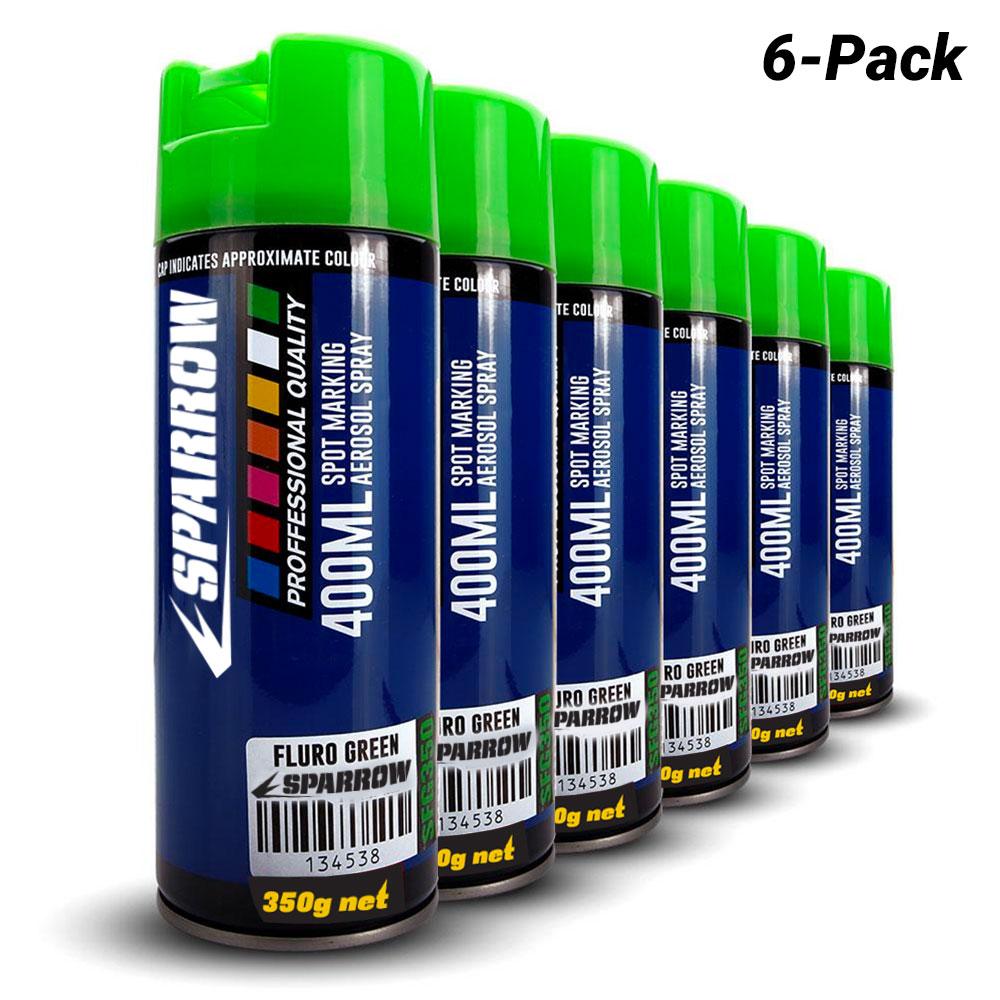 Sparrow SFG350x6 6-Pack 350g 400ml Fluro Green Spot Marking Spray Paint