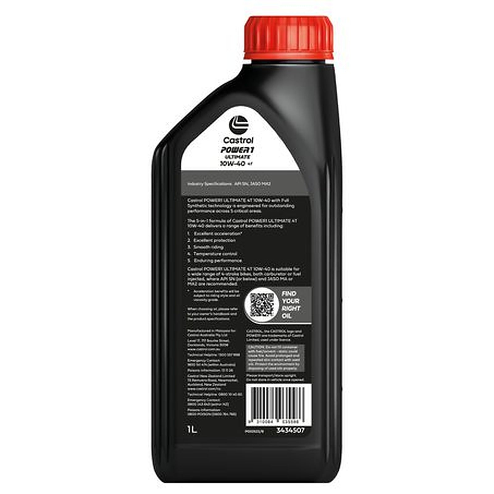 Castrol Power1 Ultimate 4T 10W-40 Motorcycle Engine Oil — 1L 3434507