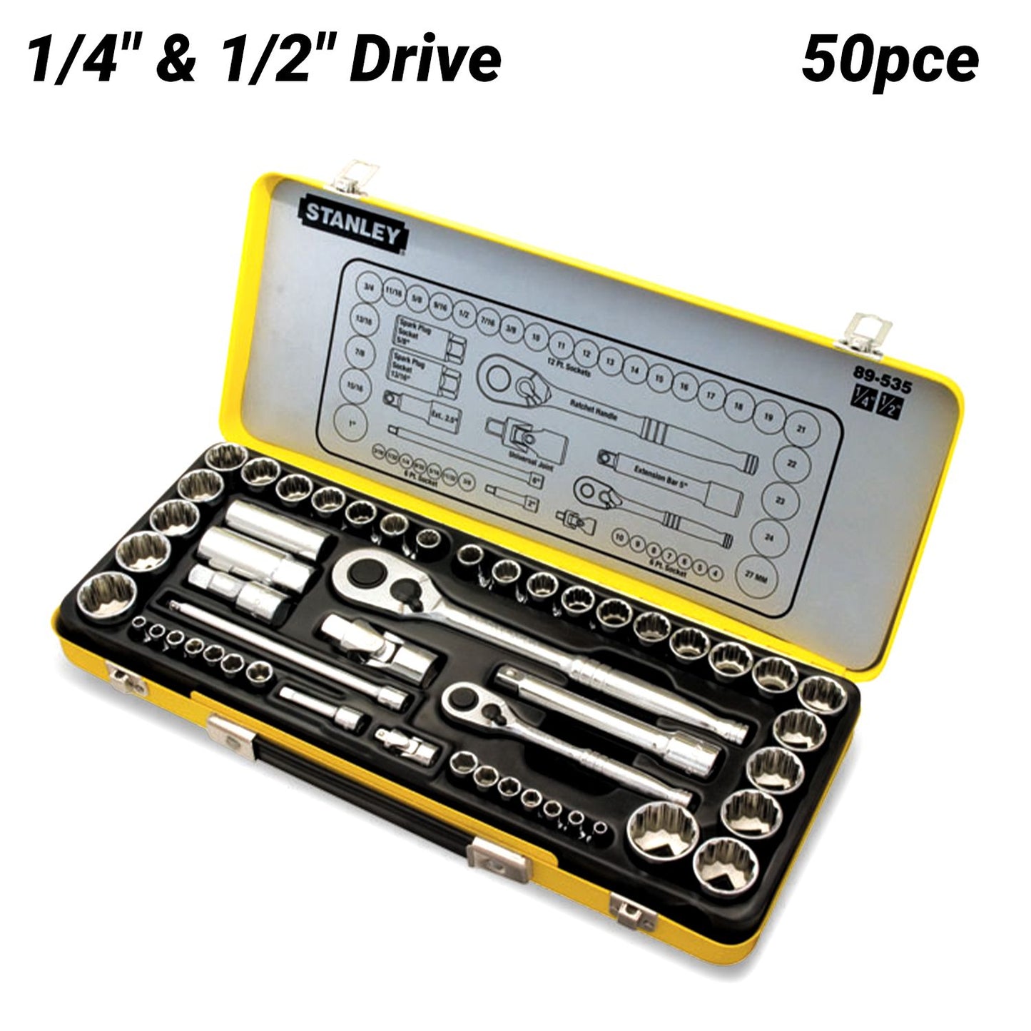 Stanley 89-535 50pce 1/4" & 1/2" Metric & A/F Socket Set