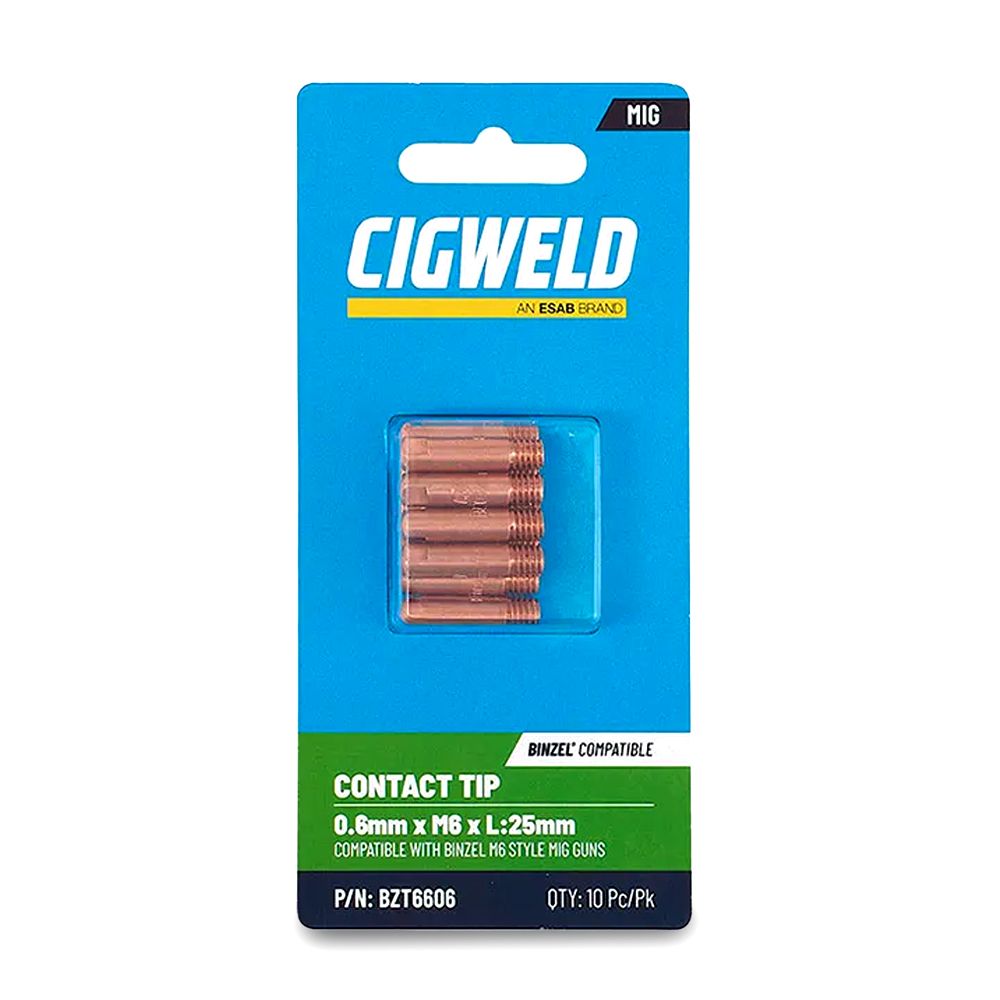 Cigweld BZT6606 10-Pack 0.6mm x M6 x L:25mm Contact Tip