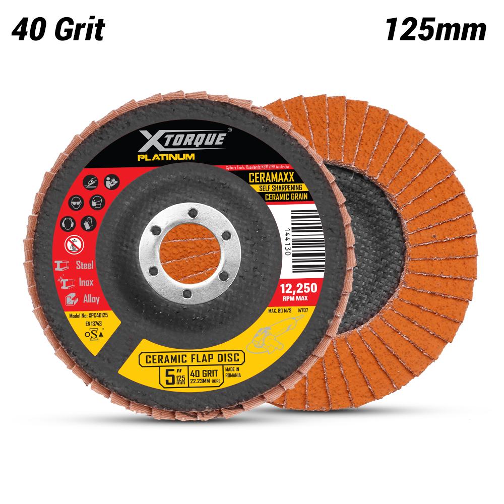 Xtorque XPC40125 Platinum 125MM Premium 40 Grit Ceramic Flap Disc Made In Germany