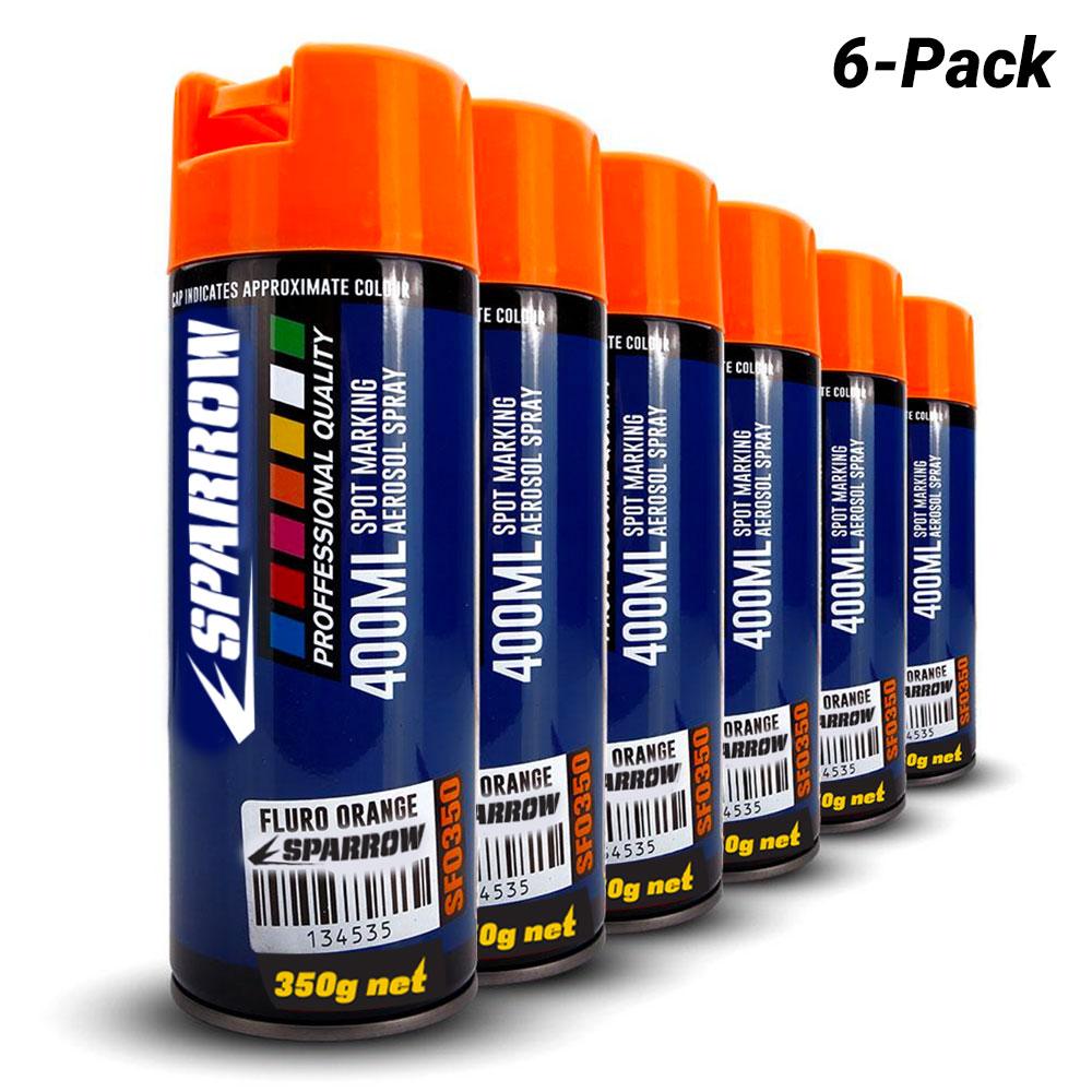 Sparrow SFO350x6 6-Pack 350g 400ml Fluro Orange Spot Marking Spray Paint