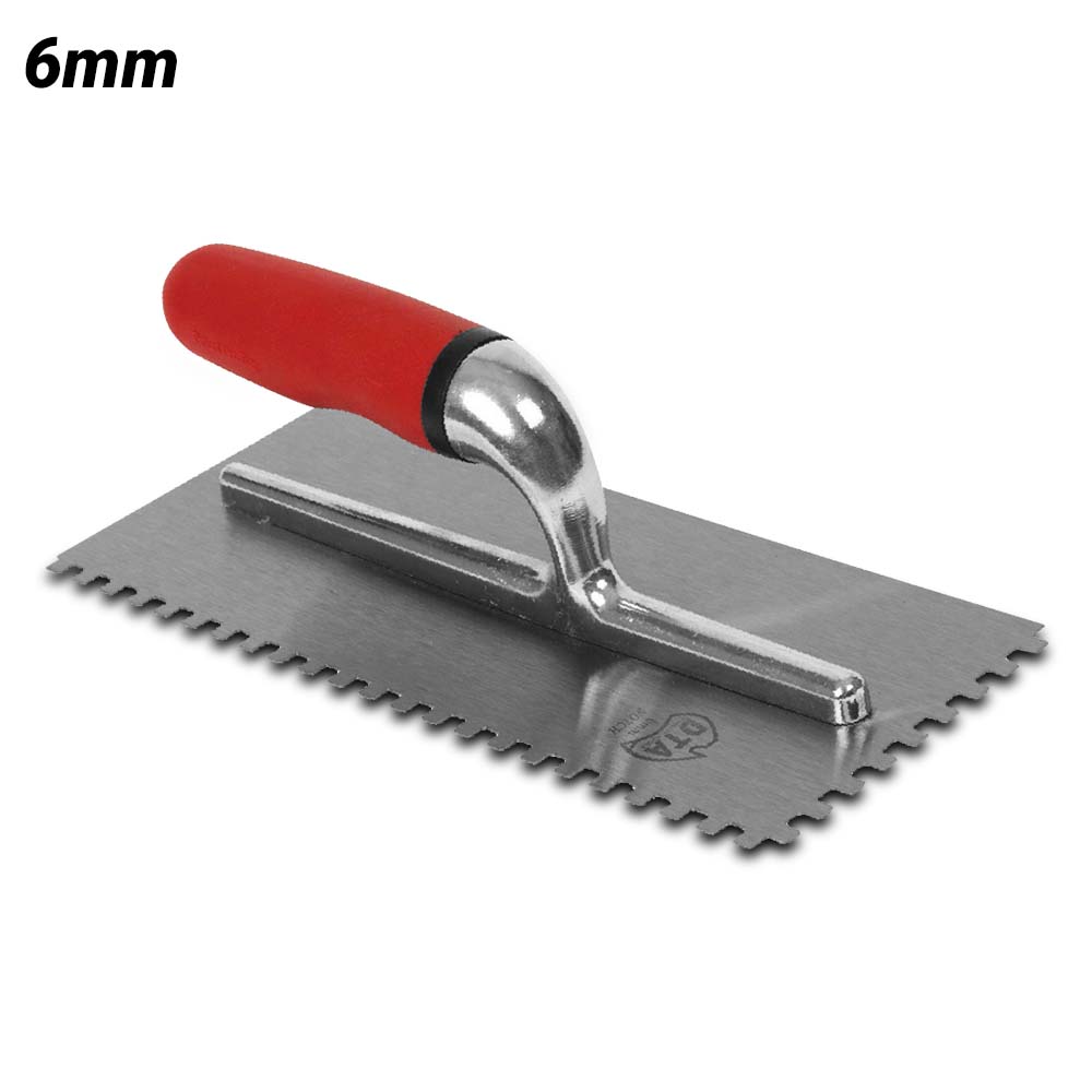DTA BSTV6 6mm Stainless Steel V Notch Adhesive Trowel with Rubber Handle
