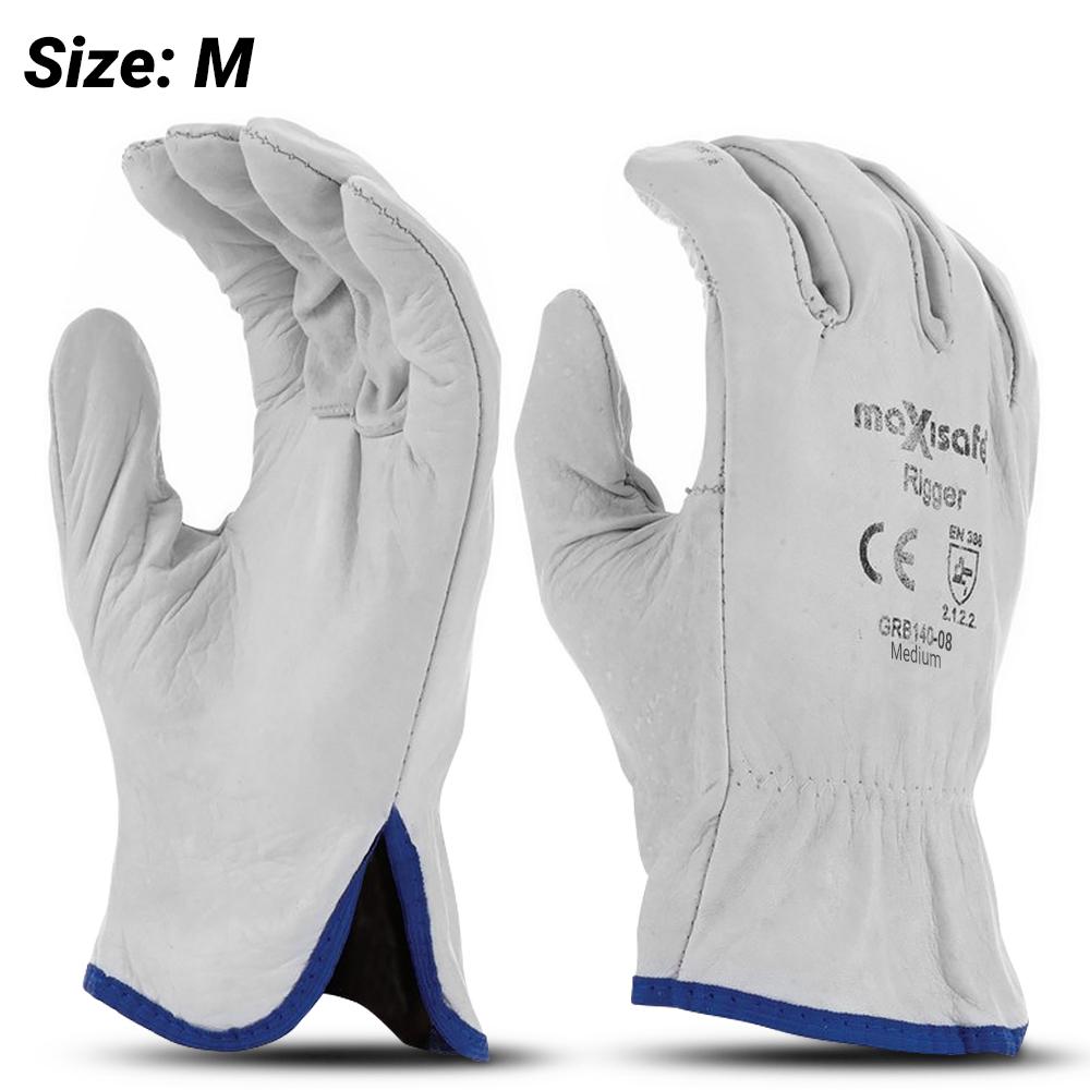 Maxisafe GRB140-09 (GRB140-M) Natural Full-Grain Rigger Gloves (MEDIUM)