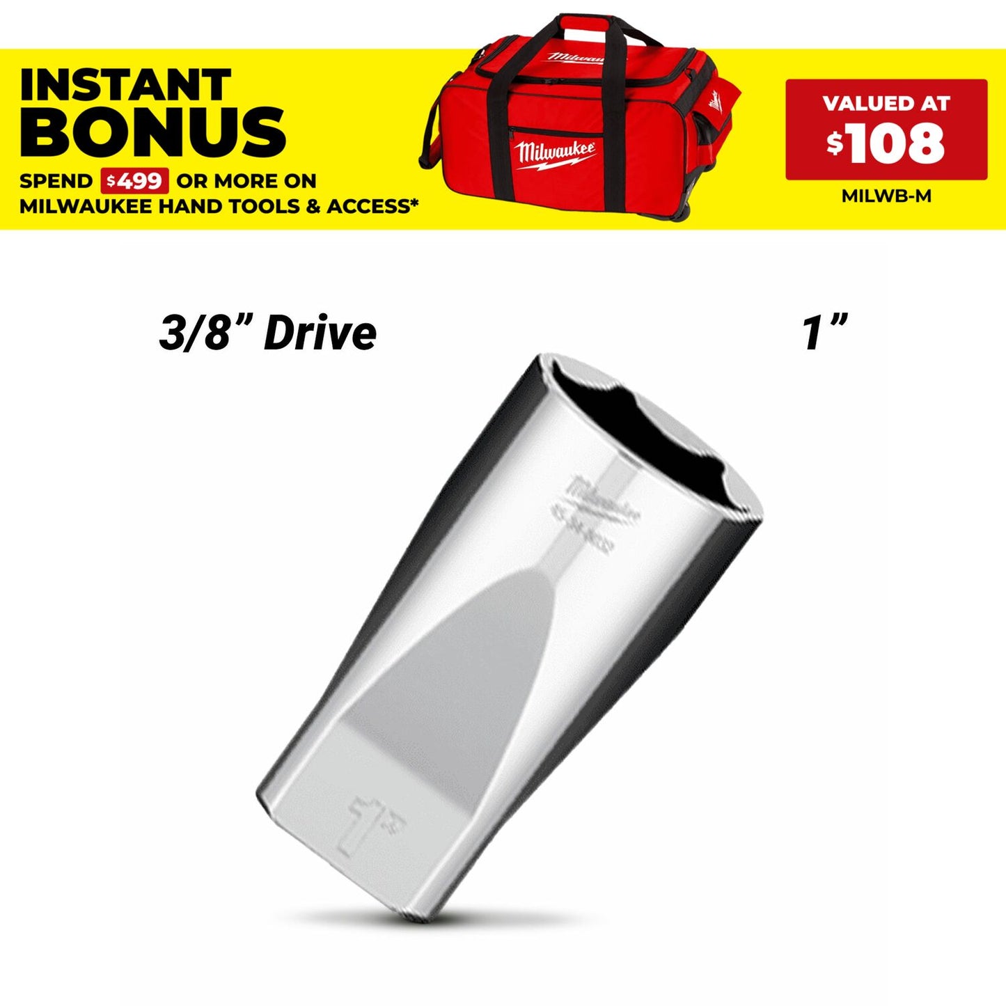 Milwaukee 45348032 3/8" Drive 1" Socket SAE Deep