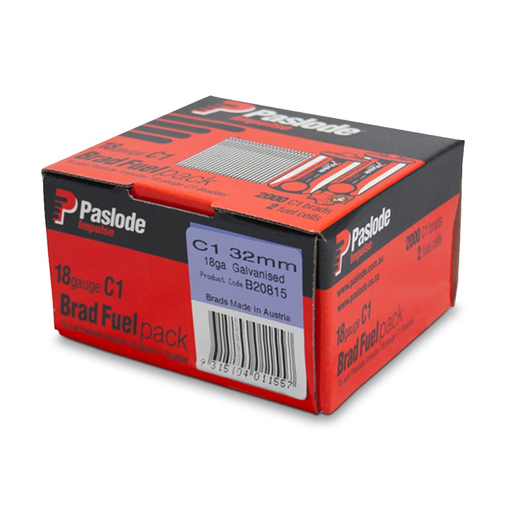Paslode B20815 2000-Pack C1 32mm 18 Gauge Galvanised Brad Nails With Fuel