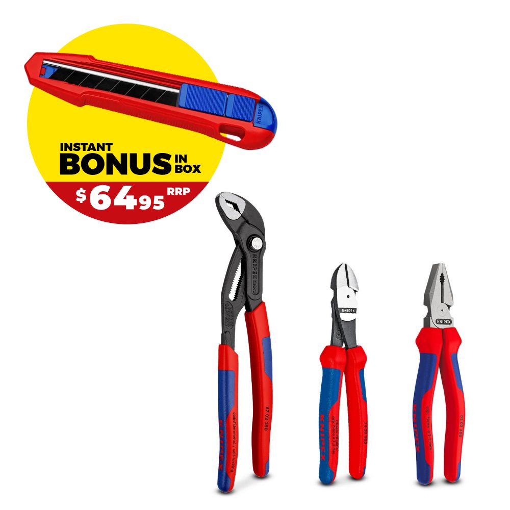 Knipex KBP103 3pce Professional Plier Set with BONUS 165mm Universal Retractable Knife