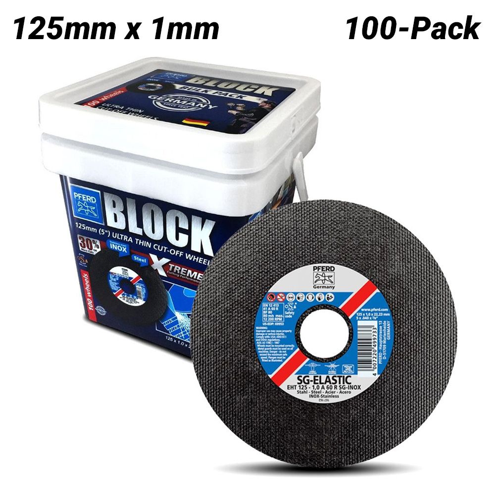 PFERD 75650763 (75650553) 100-Pack Bucket 125mm (5") x 1mm Ultra Thin Block Inox Metal Cutting Wheels