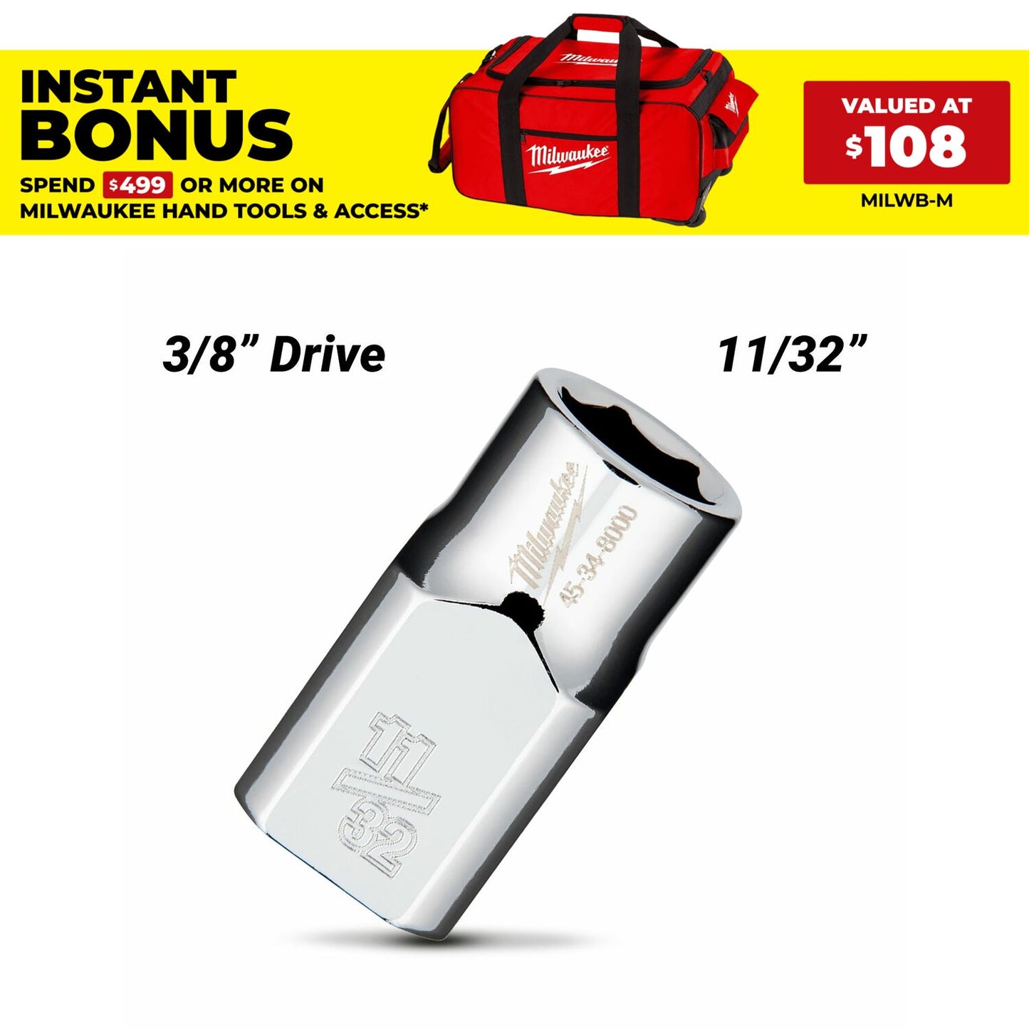Milwaukee 45348000 3/8" Drive 11/32" Socket SAE Standard