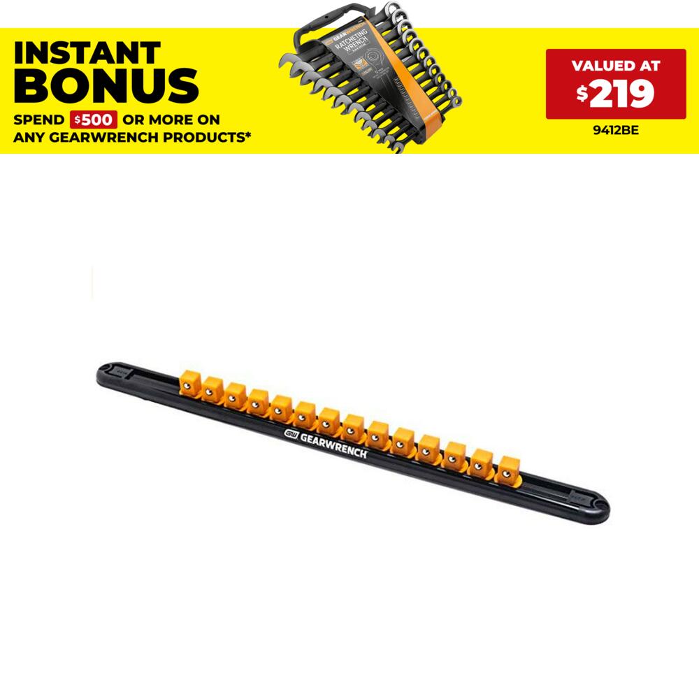 GEARWRENCH 83128 1/2" Drive Magnetic Socket Rail Includes 14 Clips