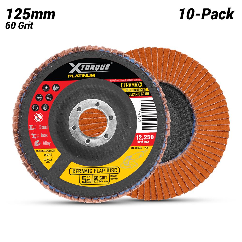 Xtorque XPC60125-10 Platinum 125MM Premium 60 Grit Ceramic Flap Disc Made In Germany-10 Pack