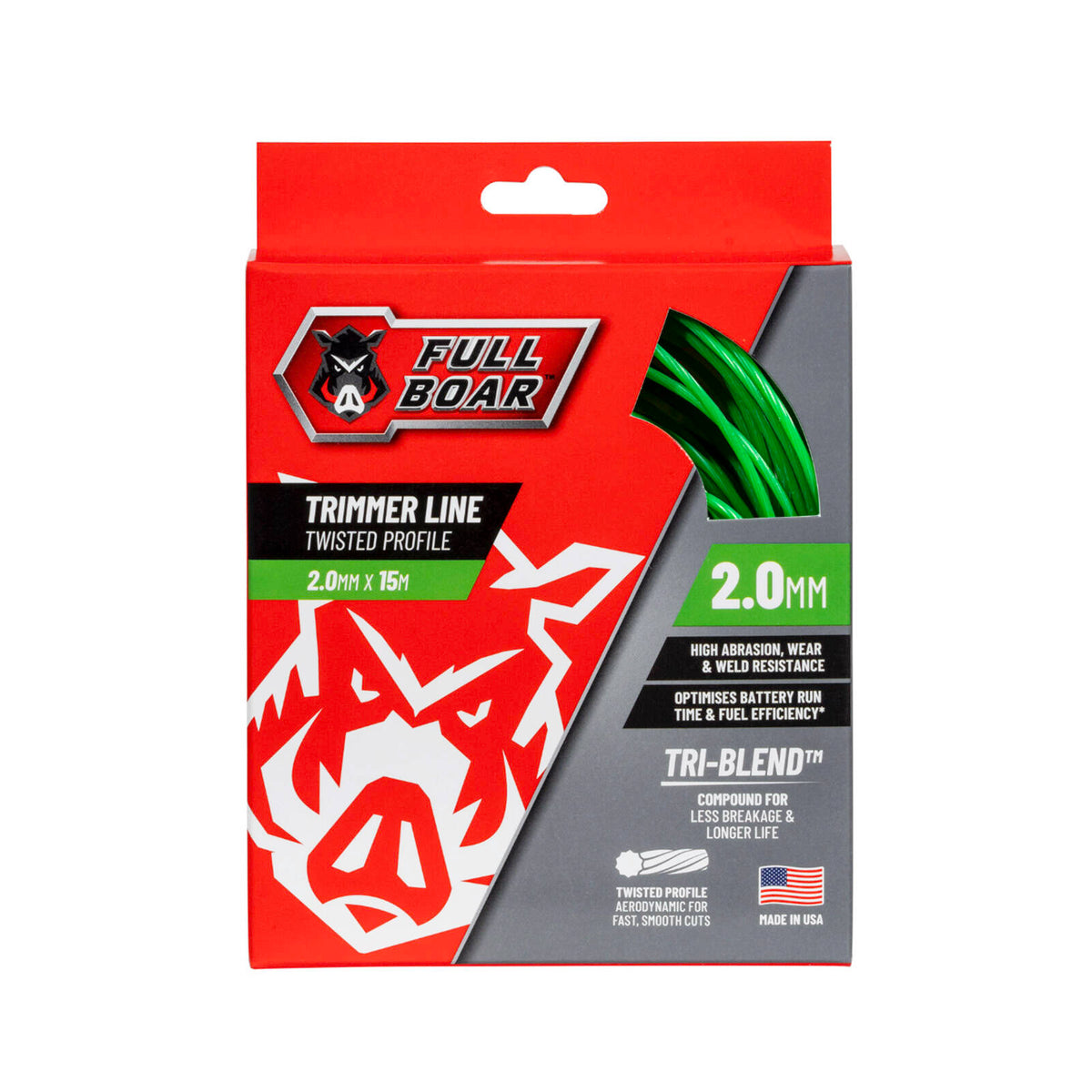 Full Boar 2.0mm x 15m Twisted Profile Trimmer Line FBTLT-2015
