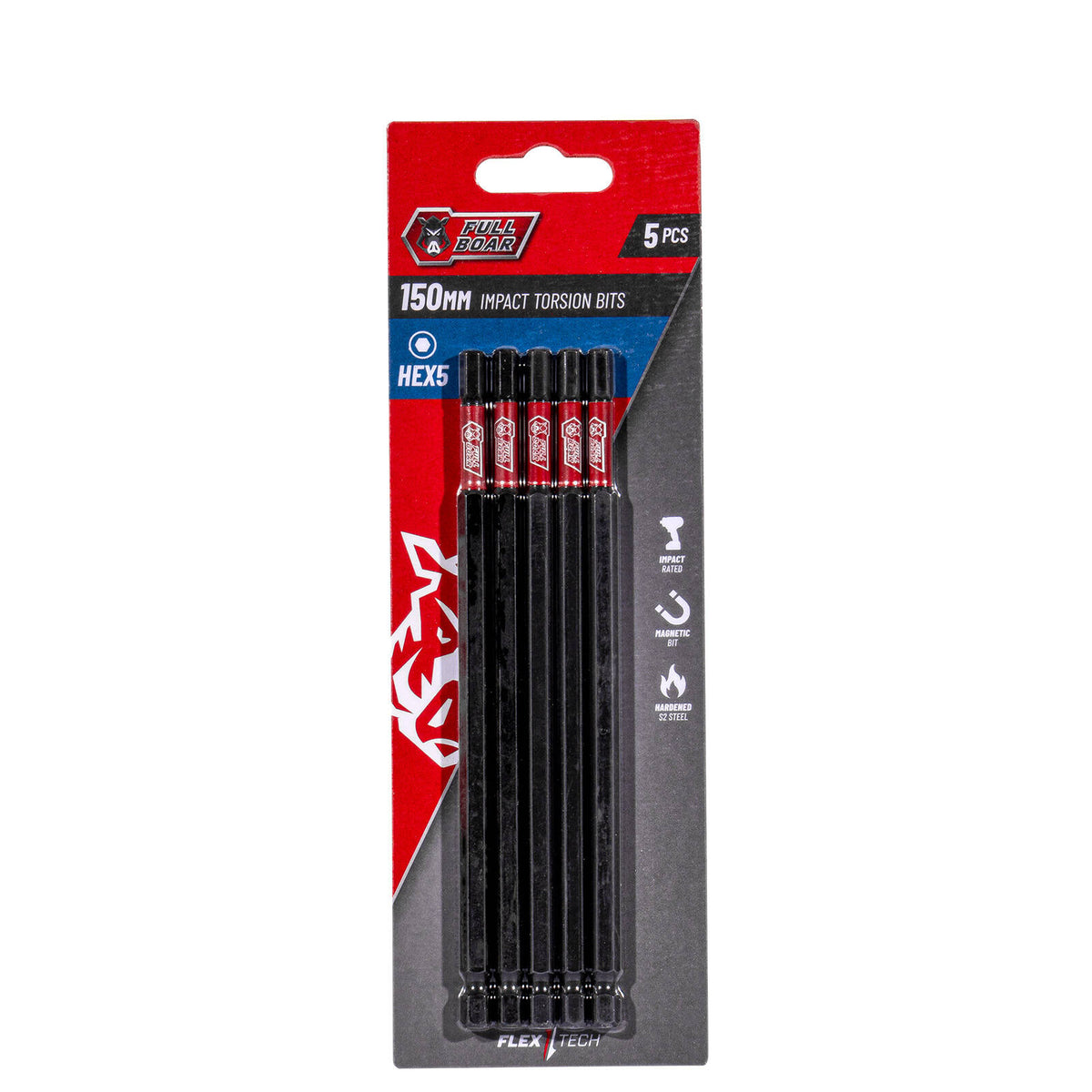 Full Boar HEX5 x 150mm Impact Torsion Bits Set - 5 Pack